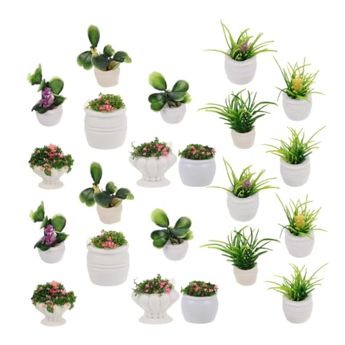 SOIMISS 22 Stück Miniaturpflanzenschmuck Miniatur-Bonsai-Ornament Puppenhauszubehör kleine Topfpflanzen Mikro-Bonsai-Ornament Dollhouse Garden Decoration Miniatur-Topfblumenmodell Plastik von SOIMISS