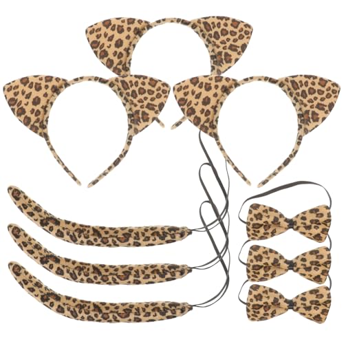 SOIMISS 3 Sätze Katzenohren Set für Teiliges Kostüm Zubehör mit Haarreif und Fliege für Karneval Cosplay und Halloween Unisex Gelbe Leopardenmuster von SOIMISS