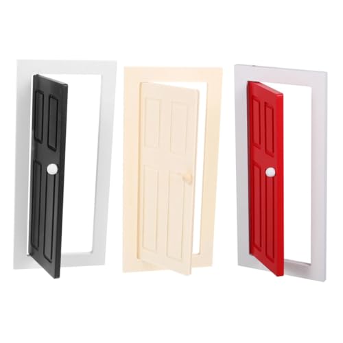 SOIMISS 3 Stück Maßstab Langlebige Puppenhausmöbel Einfache Naturrot Schwarz Realistische Miniatur Türen für DIY Puppenhaus Dekoration von SOIMISS