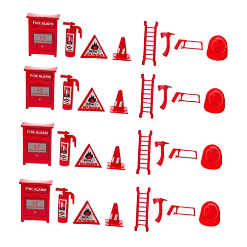 SOIMISS 4 Sätze Mini Feuerwehrspielzeug für Lehrmodell mit Löschern und Leiter zur Wissensvermittlung und Mini Szenengestaltung Robust und Leicht zu Transportieren von SOIMISS