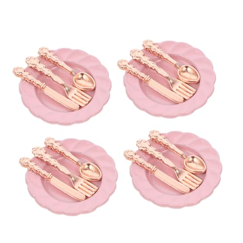SOIMISS 4 Sätze Mini-besteckset Mini-puppenhaus-Teller Puppenhaus Mini Teller Geschirr Zubehör Für Puppenhäuser Miniatur-puppenhauszubehör Puppenhaus Mini Teller Löffel Legierung Rosa von SOIMISS