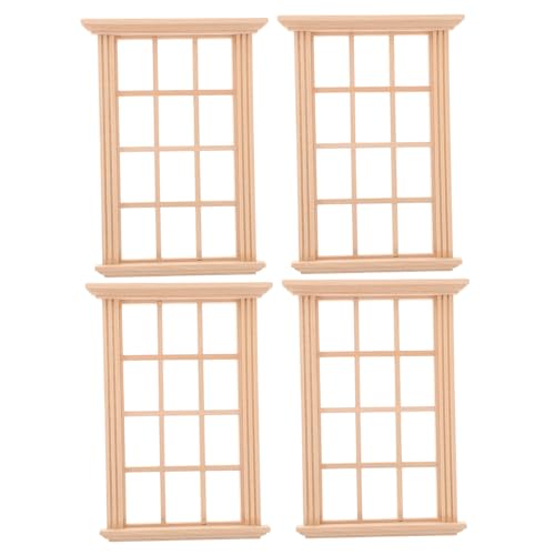 SOIMISS 4 Stück Puppenhaus-Modell Miniatur-Outdoor-Tools Mini Ungefärbtes Holzfenster Miniaturfenster Kleines Hausgerät Mini-fenstermodell Zubehör Für Puppenhäuser Miniaturmöbel Hölzern von SOIMISS