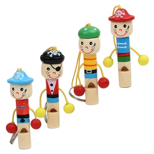 SOIMISS 4 Stück Teiliges Holzpfeifen Cartoon Piratendesign Lernspielzeug Musikspielzeug Sicher und Kreativ Geeignet für Kindergarten und Kleinkinder von SOIMISS
