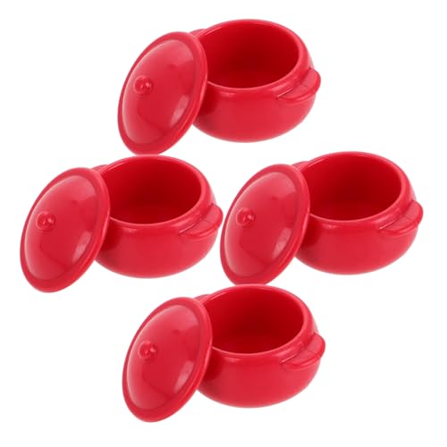 SOIMISS 4 Stück Teiliges Mini Puppenhaus Küchenzubehör Set Rote Kunststoff Suppentöpfe Detailreiches Spielküchen Accessoire für Vielseitig Kombinierbare Mini Möbel Modelle von SOIMISS
