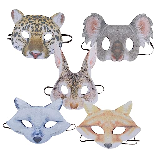 SOIMISS 5 Stück Teiliges Tiermasken Jungle Leichte und Atmungsaktive Karnevalsmaske für Halloween Kostümparty Geburtstag Cosplay Leopard Hase Wolf Fuchs von SOIMISS