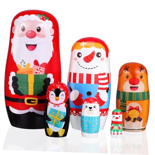SOIMISS 6 Stück Teiliges Handbemalter Russischer Weihnachtsnesting Puppen aus Robustem Holz Farbenfrohe Santa Claus Figuren mit Glatter Oberfläche Festliche Dekoration für Zuhause von SOIMISS