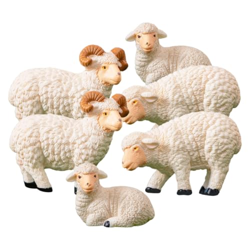 SOIMISS 6 Stück Teiliges Mini Schaf Figuren aus Widerstandsfähigem Resin Detailreiche Miniatur Schafe für Garten Mikro Landschaft Balkon und Desktop Dekoration Weiße Ziegenfiguren für von SOIMISS