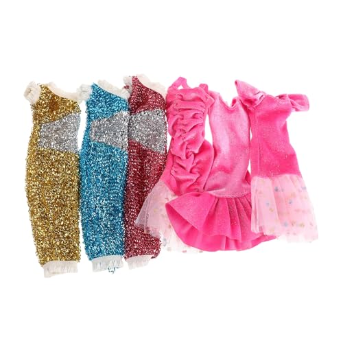 SOIMISS 6 Stück Teiliges Puppen Party Kleid mit Pailletten Glitzer Schulterfreies Satin Kostüm Festliches Prinzessinnen Kleid für Puppen Geeignet für Formelle Anlässe Hochzeiten Karneval von SOIMISS