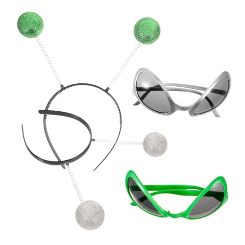 SOIMISS Außerirdischer Stirnband und Sonnenbrille Lustiges Haarreif Kostümzubehör für Halloween Party Foto Requisiten Einzigartige Grün Silberne Brille Langlebig und Auffällig von SOIMISS
