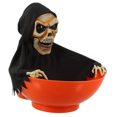 SOIMISS Halloween Skelett Süßigkeitenschale mit Bewegungsaktivierter Sound und Lichteffekten Wiederverwendbare Halloween Deko mit Kürbis und Totenkopfdesign für Party und von SOIMISS