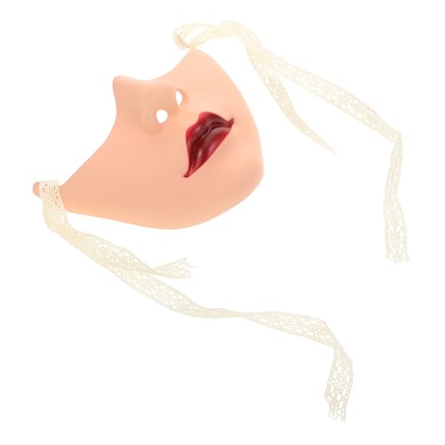 SOIMISS Handbemalte Realistische Damen Halbmaske mit Rotem Lippenakzent Vielseitige Cosplay und Halloween Maske für Karneval Theater und Kostümpartys von SOIMISS