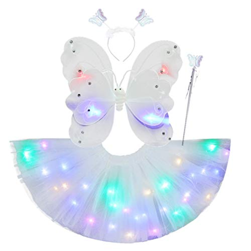 SOIMISS Kleine Mädchen LED Fee Prinzessin Kostüm Set Schmetterling Flügel Tutu Rock Zauberstab Stirnband von SOIMISS