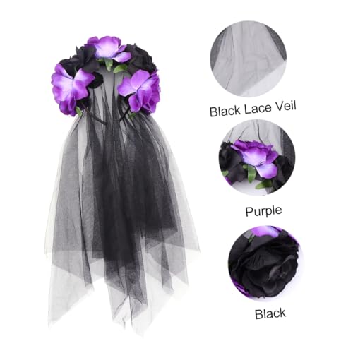 SOIMISS Kreativer Halloween Haarreif mit Rosen und Schleier Schwarzes und Violettes Haarschmuck Accessoire für Party Cosplay und Fotos Leicht und Rutschfest für Festliche Anlässe von SOIMISS