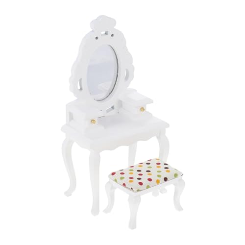 SOIMISS Mini Schminktisch mit Hocker Puppenhausmöbel Miniatur Möbel Puppenstube Dekoration Mini Haus Landschaft Ornament Weiß von SOIMISS