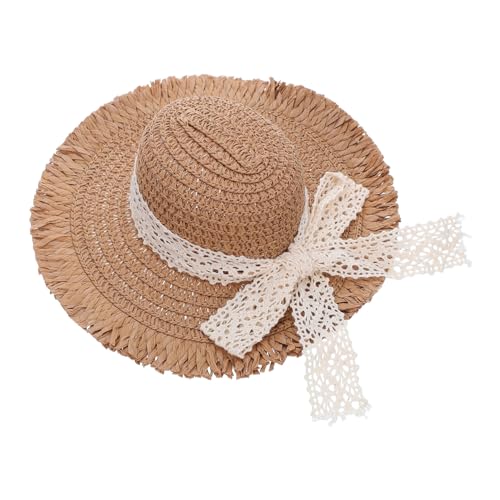 SOIMISS Mini Strohhut mit Spitzenband Handgefertigter Miniatur Dollhut aus Robustem Material Elegante Kleine Mütze für DIY Puppen Haustiere und Partydekoration Khaki mit Feinem Rand von SOIMISS