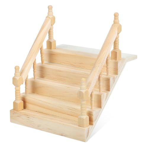 SOIMISS Mini-handlauftreppe Mini-möbelzubehör Mini-haustreppe Mini-hausversorgung Minitreppe Mit Handlauf Leiter Miniaturtreppe Desktop-Ornament Mini Treppe Drinnen Holz Beige von SOIMISS