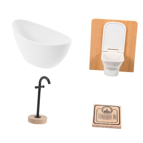 SOIMISS Miniatur Badezimmer für Puppenhaus Teiliges Zubehör mit Badewanne Wasserhahn Mini und Toilette Sicheres für Kreative Rollenspiele für Unterwegs von SOIMISS
