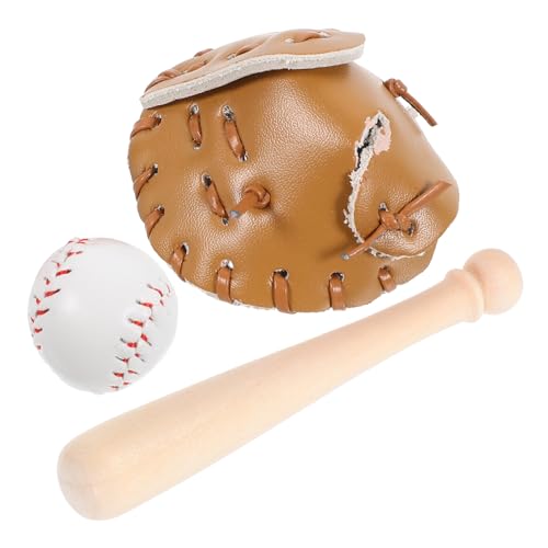 SOIMISS Miniatur Baseball mit Ball und Handschuh Naturfarbene Miniatur Sportornamente für Sammler Dekoratives Baseballspielzeug für Minihäuser von SOIMISS