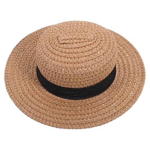SOIMISS Miniatur Handgewebter Strohhut aus Weizenstroh Flacher Khakifarbener Puppen Hut Dekoratives Accessoire für Puppen DIY Mikro Landschaft Detailreiche Mini Hut Dekoration von SOIMISS
