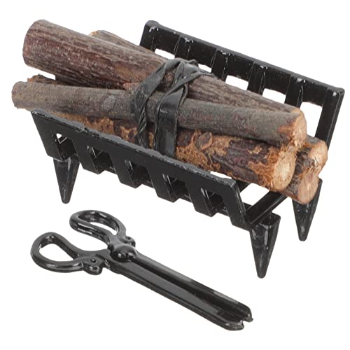 SOIMISS Miniatur Kaminzubehör Schwarzes Brennholzregal und Zange für Puppenhaus Wohnzimmer Dekoration Handgefertigte Miniatur Accessoires für Detailreiche Mini Craft Modelle von SOIMISS