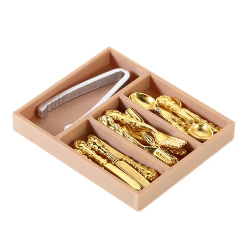 SOIMISS Miniatur Küchengeschirr Mini Küchenbedarf Puppenhaus Aufbewahrungszubehör Miniatur Puppenhaus Puppenhaus Küchengeschirr Mini Spielküchenzubehör Kunststoff Golden von SOIMISS