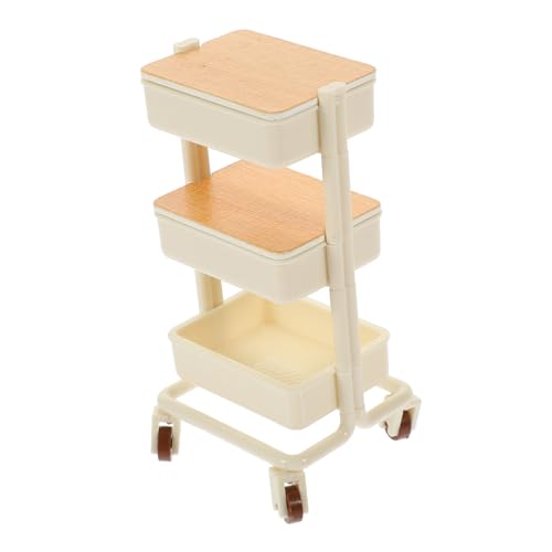 SOIMISS Miniatur Puppenhaus Möbel Handwagen mit Bewegliches Regal Kreatives Miniatur Modell für Puppenhaus Dekoration und Vielseitige Zwei Holzplatten Weiß Holz Design von SOIMISS