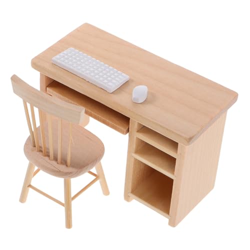 SOIMISS Miniatur Puppenhaus Möbel Schreibtisch Stuhl mit Tastatur Maus Realistische Detailreiche Miniatur Büro Möbel Kompakt Langlebig Passend für Puppenhaus Wohnzimmer von SOIMISS