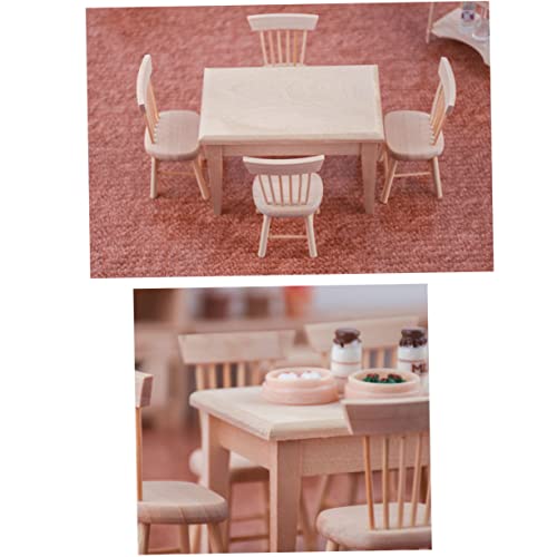 SOIMISS Miniatur Puppenhaus Möbel Set Schreibtisch Stühle aus Holz Stabile Leichte DIY Dekoration Langlebig Geeignet als Puppenhaus Zubehör und Tischdeko von SOIMISS
