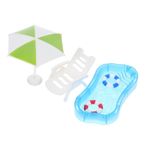 SOIMISS Miniatur Set Dollhouse Strand Dekoration Simuliertes Schwimmbad mit Sonnenschirm und Strandstuhl für DIY Spielhaus und Gartenaccessoires von SOIMISS