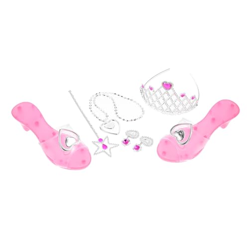 SOIMISS Prinzessinnen Kostüm Teiliges mit Pinken High Heels Krone Ohrringen und Halskette Atmungsaktives Kunststoffmaterial Geeignet für Mädchengeburtstage Fotoshootings und Cosplay von SOIMISS