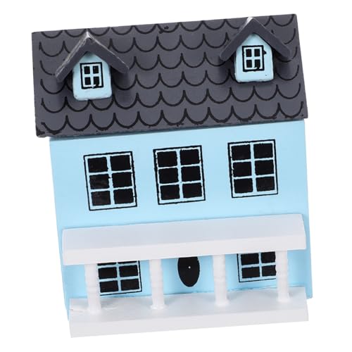 SOIMISS Puppenhaus Puppenhäuser Kleines Spielzeughaus DIY Winziges Miniaturhaus Mini Spielzeughaus Mini Haustür Miniatur Modellhaus Mini Puppenhaus Bausatz Puppenstil Blaues Holz von SOIMISS