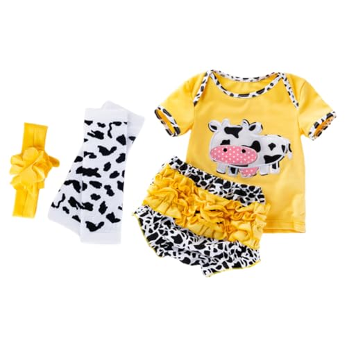 SOIMISS Reborn Puppenkleidung Teilig Baumwolle Girl Doll Outfit Gelb Kuhmuster Kurzarm Shirt Hose Haarband Strümpfe für Babypuppe von SOIMISS