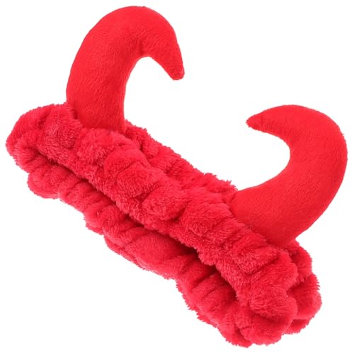 SOIMISS Rotes Horn Haarband Damen Plüsch Make Up Stirnband Sanfte Gesichtsreinigung Haarschmuck Weich Waschgesicht Kopfband Alltag Spa Zubehör von SOIMISS
