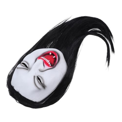 SOIMISS Scary Female Horror Maske mit Realistischem Langhaar Perücke Flexible Detailreiches Halloween Kopfstück für Maskerade Gruselige Partydekoration und Bühnenauftritte von SOIMISS