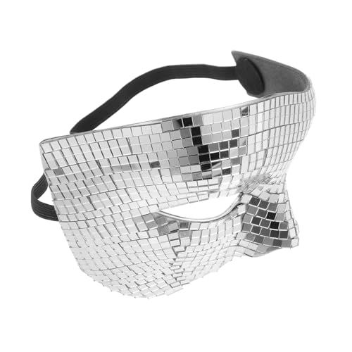SOIMISS Silberne Disco Ball Halbgesichtsmaske mit Funkelndem Spiegelfinish Komfortabel und Atmungsaktiv für Halloween Karneval Kostümpartys und Festliche Tanzbälle von SOIMISS