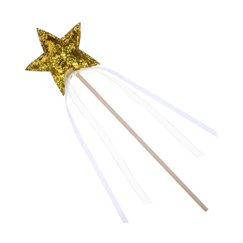 SOIMISS Sternenförmiger Feen Zauberstab mit Schleifen Glitzernder Zauberstab für Geburtstagsfeiern Cosplay und Bühnenaufführungen Gold von SOIMISS