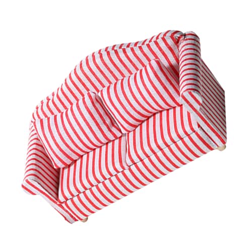 SOIMISS Streifen Doppelsofa Modell Kleines Puppenhaus Möbelstück DIY Mikro Sofa Dekoration Rot Weiß Gestreift Elegantes Wohnzimmer Zubehör von SOIMISS