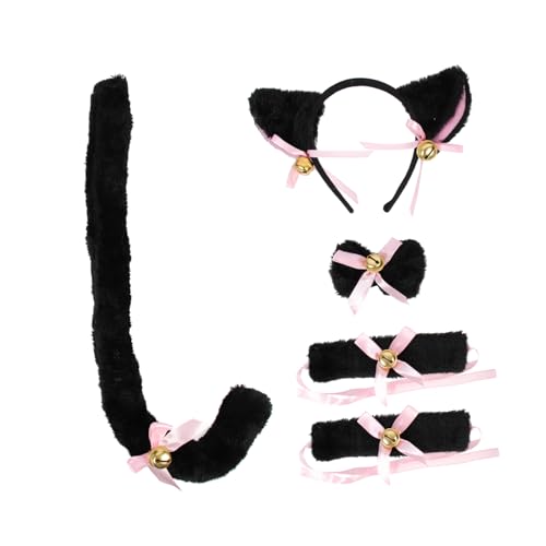 SOIMISS Teiliges Katzenohren Set mit Haarreif Katzenohr Bogen Handglocke und Katzen Niedliche Cosplay Tierkostüm Requisiten für Erwachsene Schwarzes Kostümzubehör für Karneval und Party von SOIMISS