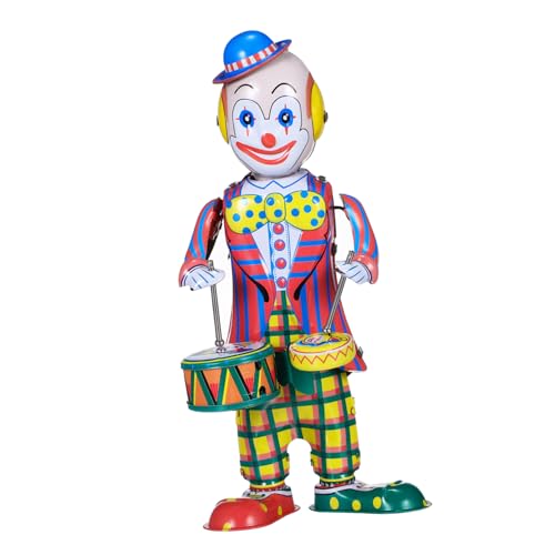 SOIMISS Vintage Clown Schlagzeuger Aufziehspielzeug aus Retro Wackelfigur mit Trommel Bunte Dekofigur für Karneval Mechanisches Tischornament Geschenkidee von SOIMISS