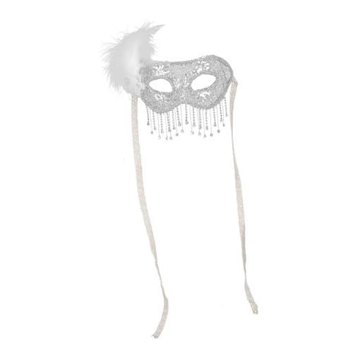 SOIMISS Weiße Glitzer Gesichtsmaske für Damen mit Strassketten Halbmaske für Karneval Fasching Gras Halloween Geheimnisvolles Design mit Eleganten Akzenten von SOIMISS