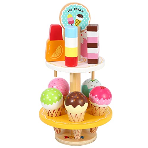 SOKA 16 Stück Eisständer aus Holz Popsicle Collection Pretend Rollenspiel Set Spiel Bunte Vielfalt Lolly Shop Lebensmittelständer Spielzeug-Set für Kinder Mädchen ab 3 Jahren von SOKA Play Imagine Learn