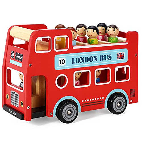 SOKA Doppeldecker-Figuren aus Holz, klassisch, Londoner Sightseeing Bus mit Fahrer und Beifahrer von SOKA Play Imagine Learn