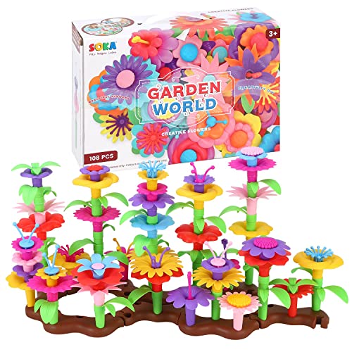 SOKA Garden World Kreative Blumen, 108-teiliges Blumengarten-Bauspielzeug-Set, Blumenarrangement, Blumenstrauß, Blöcke, DIY-Kunst- und Bastelset für drinnen und draußen, für Kinder, Mädchen, Jungen, von SOKA Play Imagine Learn