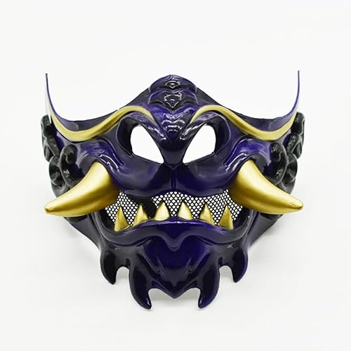 SOLIAXDIY Japanische Hannya Maske Half, Wolfzähne Dämonen Samurai Maske Halloween Oni Maske für Erwachsene Cosplay Halloween Party Rollenspiel von SOLIAXDIY