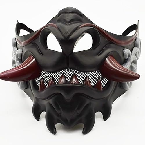 SOLIAXDIY Japanische Hannya Maske Half, Wolfzähne Dämonen Samurai Maske Halloween Oni Maske für Erwachsene Cosplay Halloween Party Rollenspiel von SOLIAXDIY
