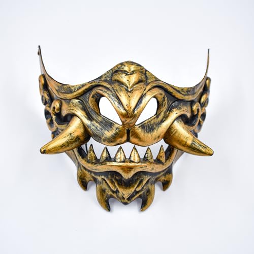 SOLIAXDIY Japanische Hannya Maske Half, Wolfzähne Dämonen Samurai Maske Halloween Oni Maske für Erwachsene Cosplay Halloween Party Rollenspiel von SOLIAXDIY