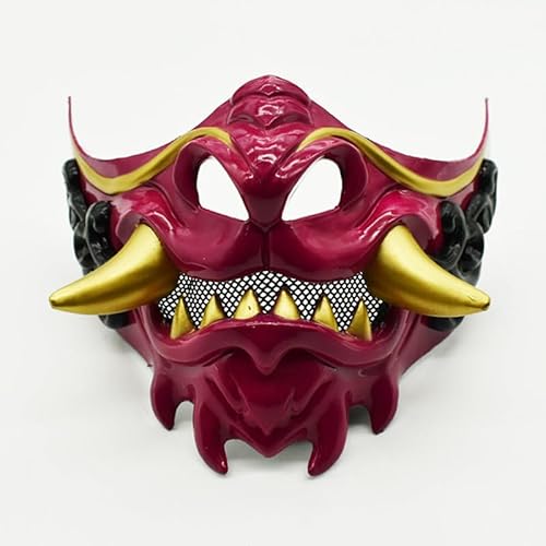 SOLIAXDIY Japanische Hannya Maske Half, Wolfzähne Dämonen Samurai Maske Halloween Oni Maske für Erwachsene Cosplay Halloween Party Rollenspiel von SOLIAXDIY