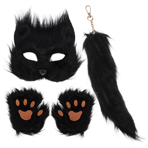 SOLUSTRE 1 Set Fuchsmaske Handschuhschwanz Set Cosplay Pelzige Maskerade Handschuhe Therain Maske Fuchsmaske Und Kunstpelz Schwanzmaske Halloween Therain Fuchs von SOLUSTRE