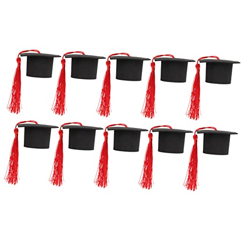 SOLUSTRE 10 Stück Mini -Abschlusskappen für Topper Abschluss kleiner Hut Abdeckung Modisch Gold Grad Cap und Diplom Cake Topper Abschlusskappe Dessert Topper Polyester rot von SOLUSTRE