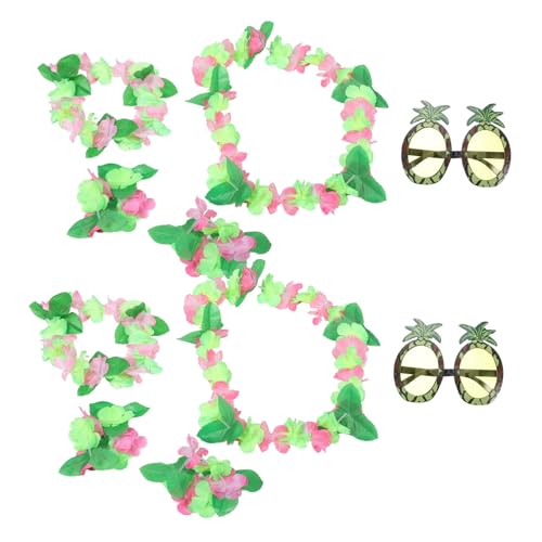 SOLUSTRE 10 Stück Teiliges Tropisches Accessoires set mit Ananas sonnenbrille und Grünem Luau Party Dekoration Hawaiianisches Kostüm für Frauen für Strand Sommerpartys von SOLUSTRE